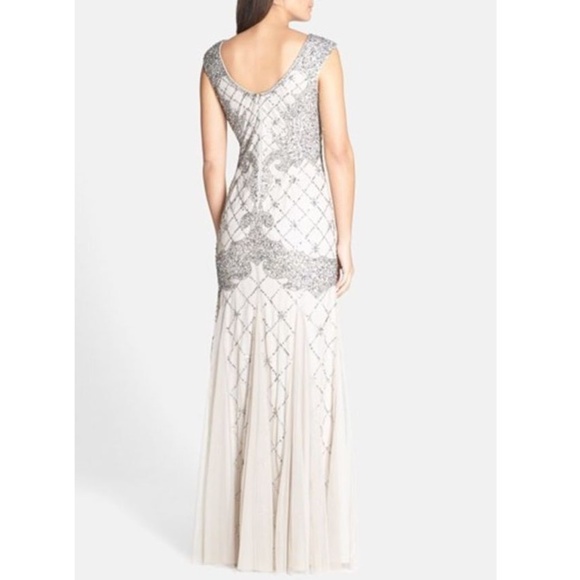 NEW! Adrianna Papell Beaded Trumpet Gown‎ Sequin Platinum Grey RARE [SZ 10 ] - Picture 7 of 7